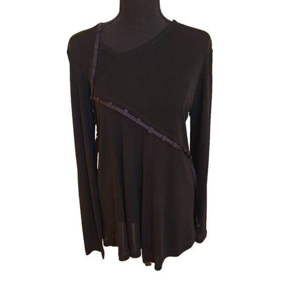 TIAR LA Womens Black Ribbon Trimmed Long Sleeved Top Size M - Picture 1 of 13